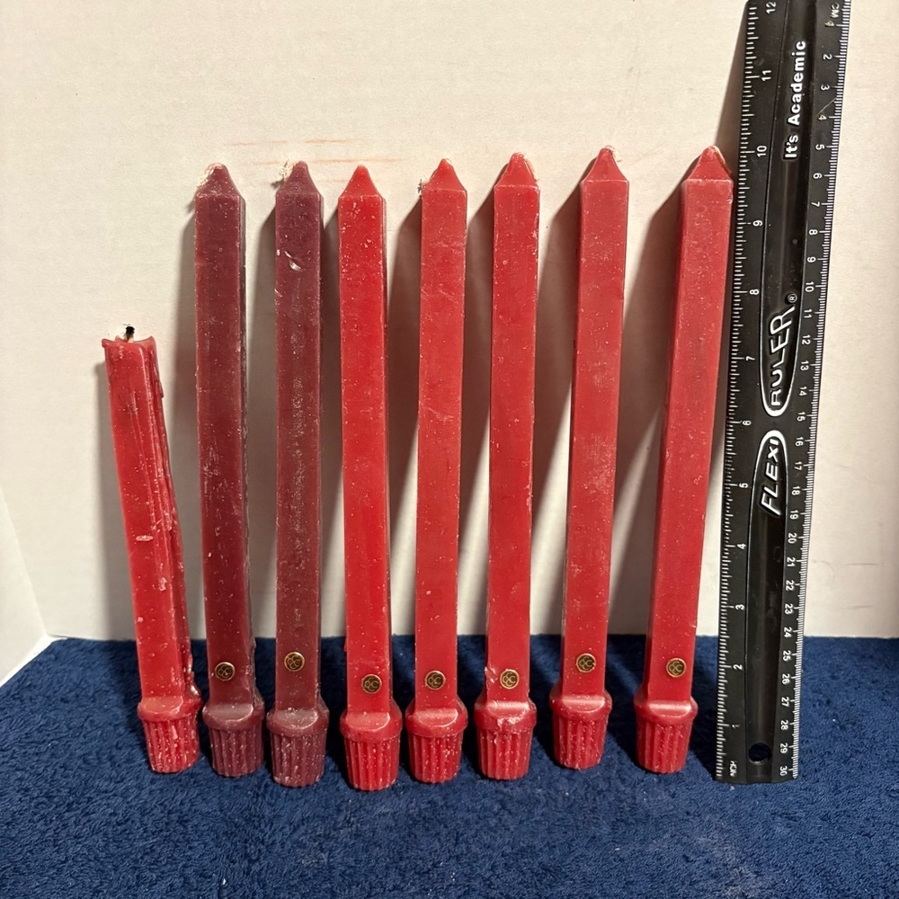 7 Red Colonial Candle Square Tapers 10” - Candlesticks Wax